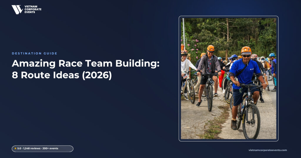 amazing race team building corporate group solving a clue in vietnam