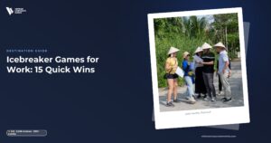 icebreaker games for work colleagues laughing during a quick team activity
