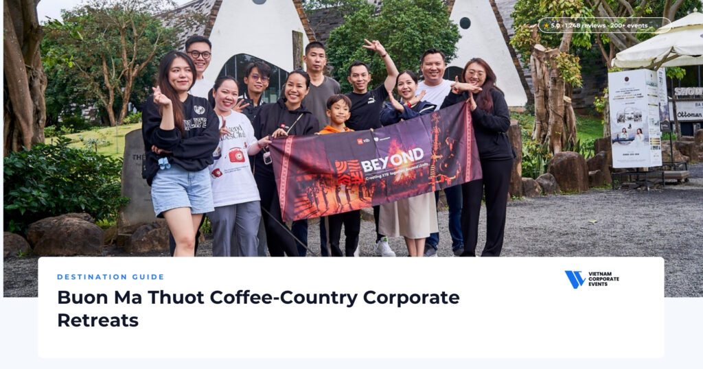 buon ma thuot corporate retreat team on a coffee farm in the central highlands