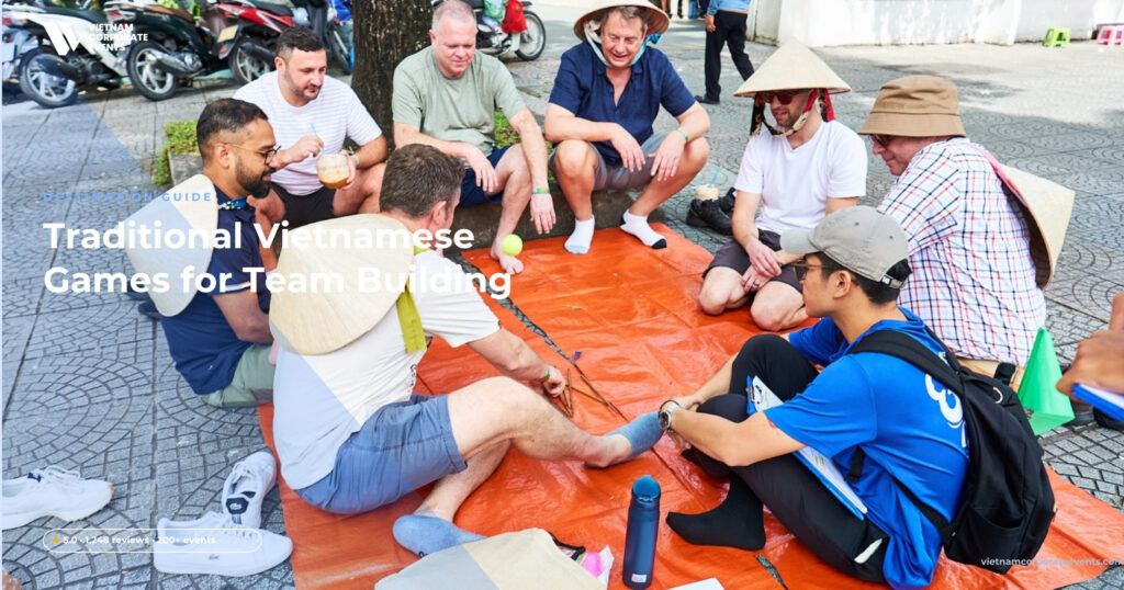 vietnamese traditional games team building corporate group playing a folk game outdoors