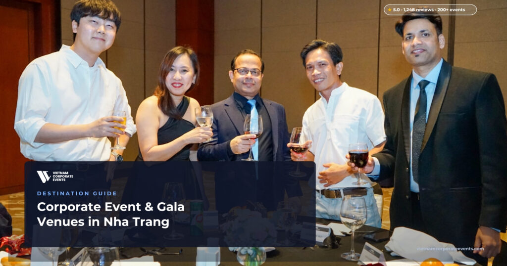 corporate event venues nha trang beachfront gala dinner set up at a bay resort