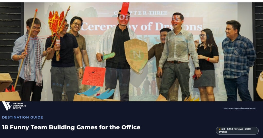 funny team building games colleagues laughing during an office challenge