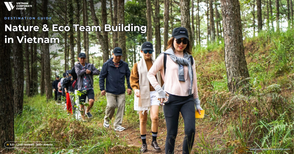 nature team building vietnam corporate group on a forest trek activity