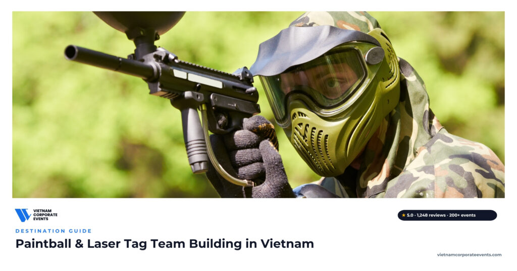 paintball team building vietnam corporate team in protective gear during a tactical game