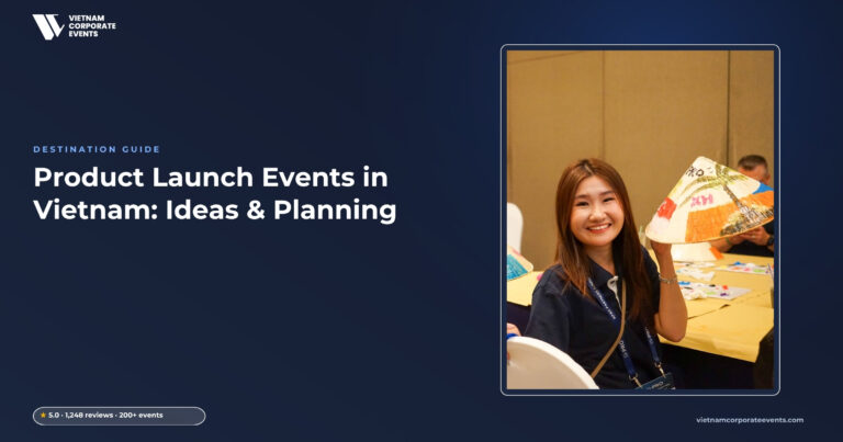 product launch event vietnam stage reveal with branded screens and press audience