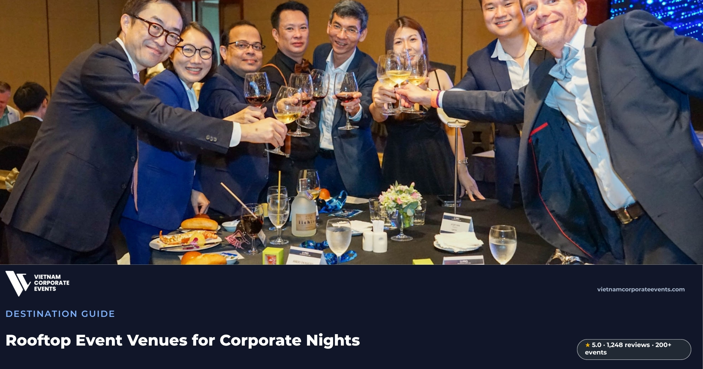rooftop event venue vietnam corporate reception with a city skyline at dusk