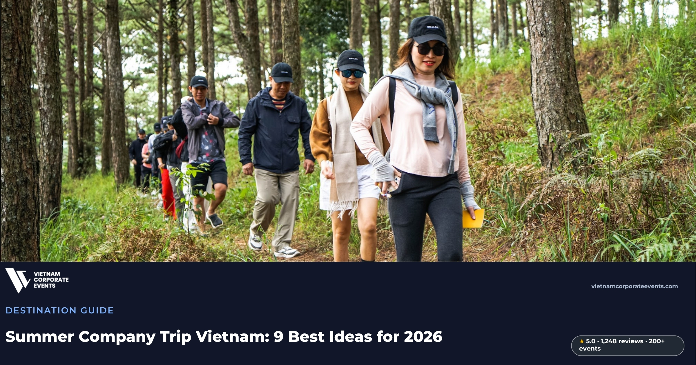 team building in da lat corporate group on an outdoor activity among pine forests
