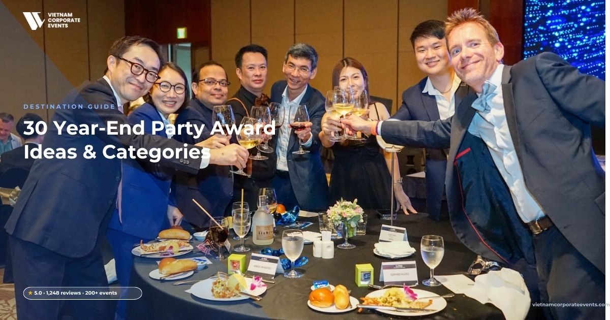 year end party awards ideas trophy presentation on stage at a company celebration