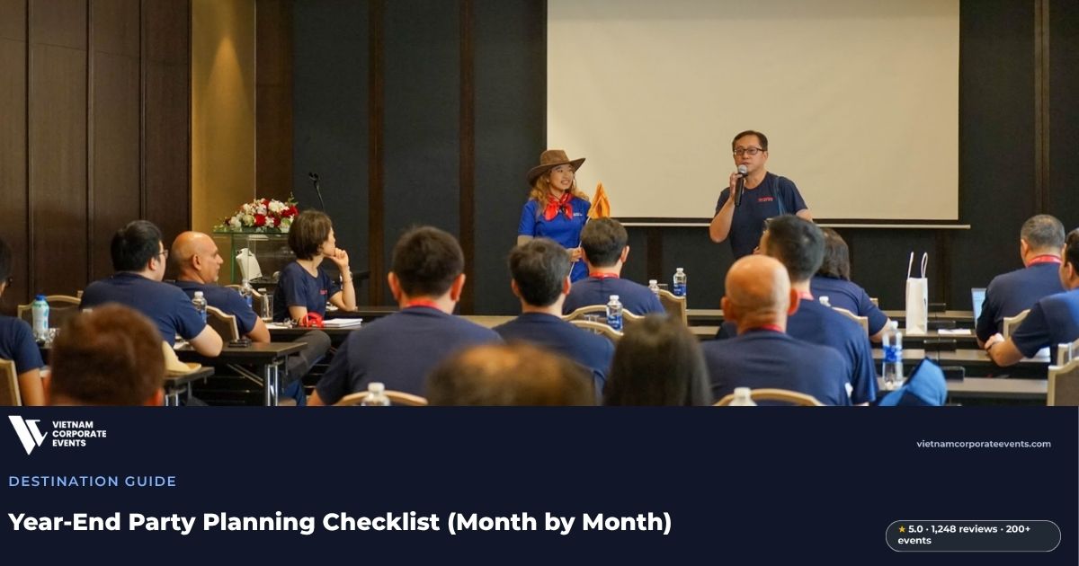 year end party planning checklist corporate team reviewing an event timeline